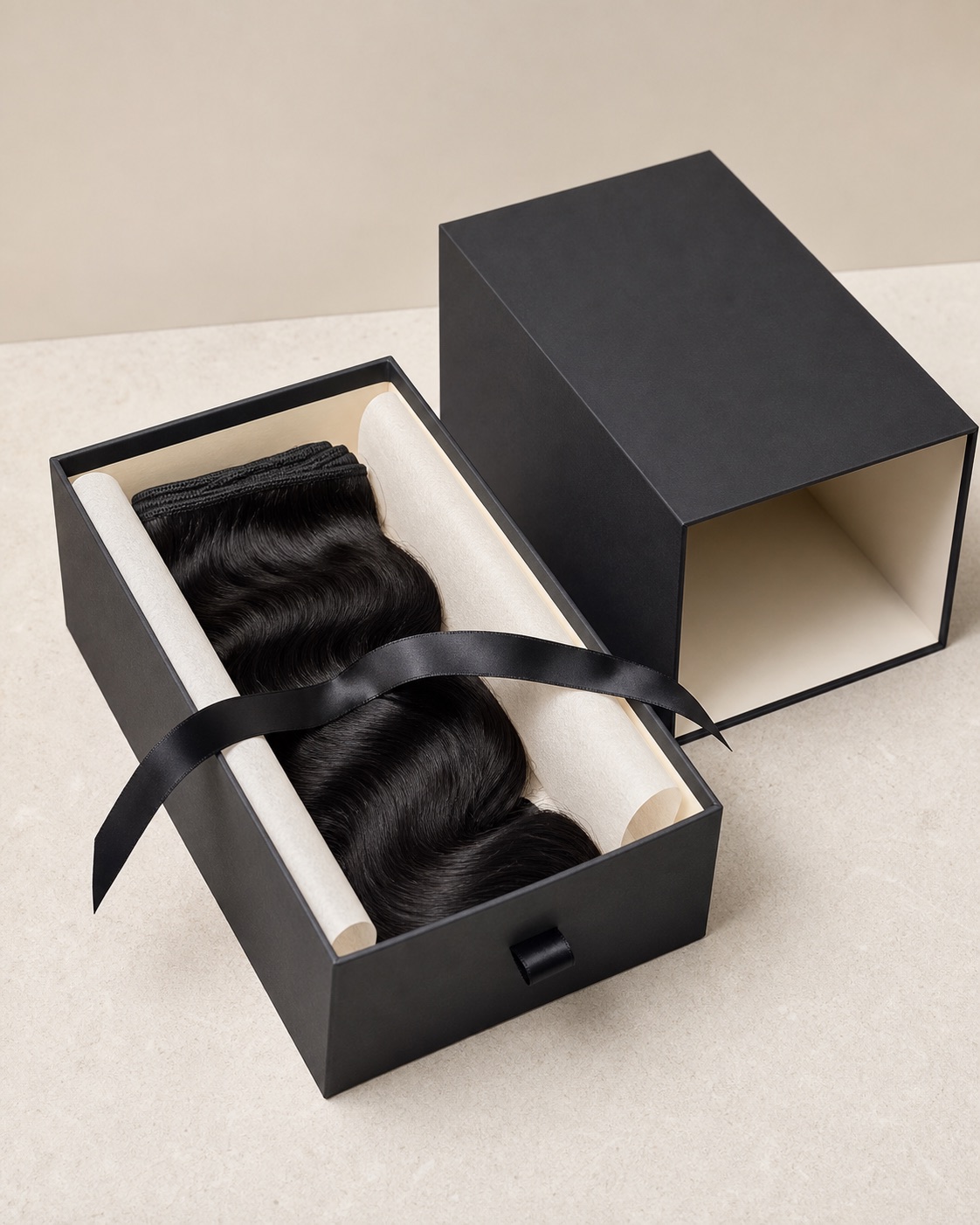 Blank rigid drawer box concept for premium private-label hair packaging